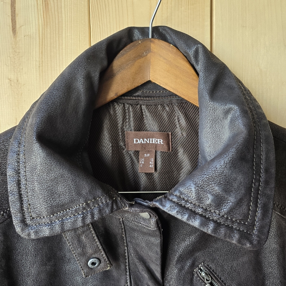 Danier Dark Brown Leather Zip Up Jacket Womens Small - Picture 4 of 12